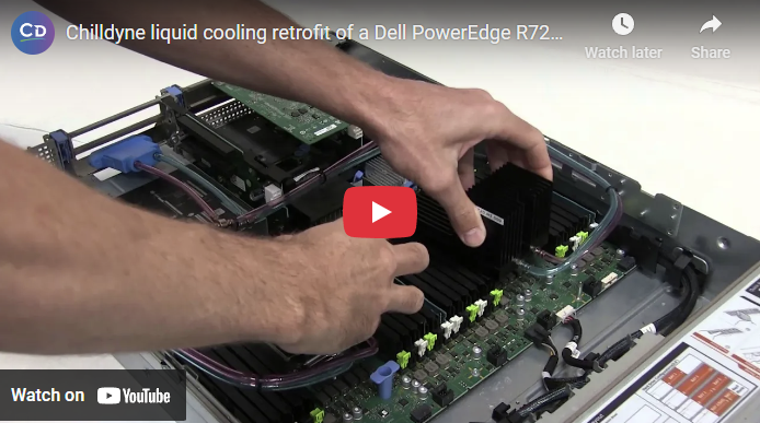 Chilldyne liquid cooling retrofit of a Dell PowerEdge R720 / R730 server